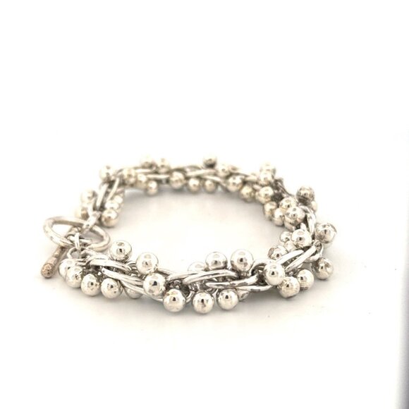 Estate 925 Sterling Silver Chunky Entwined Ball Twist Bracelet with Toggle Clasp - Picture 2 of 10